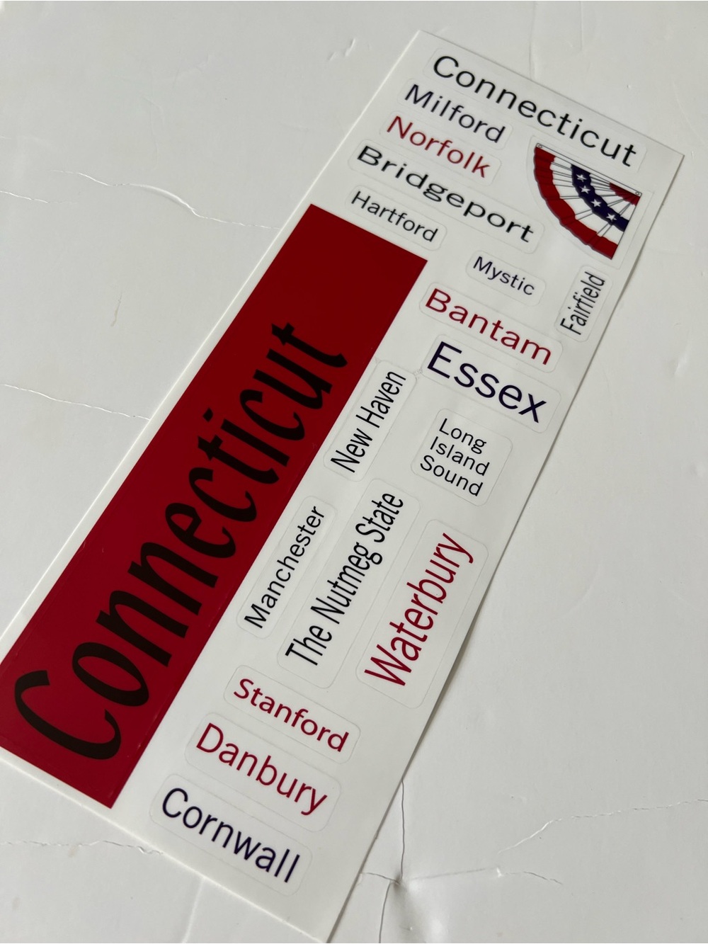 Connecticut State Word Art Sticker Sheet in Red and Black